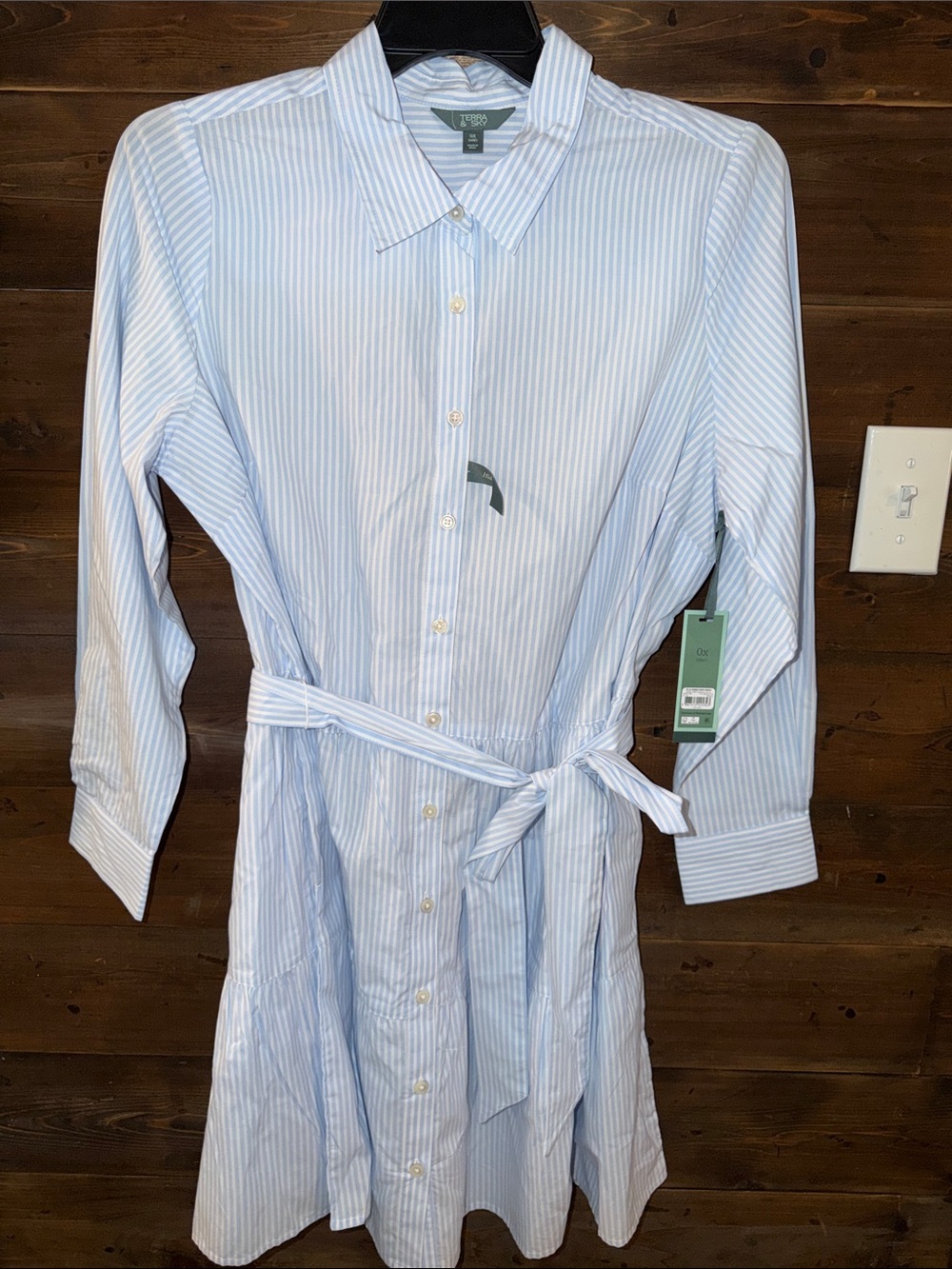 Terra & Sky Light Blue and White Striped Button-Down Shirt Dress